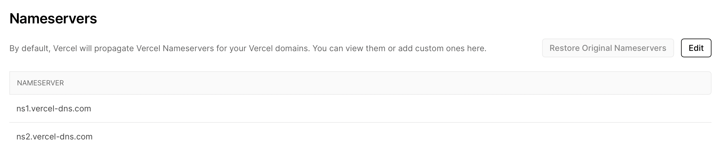 Nameservers section showing the Edit button.