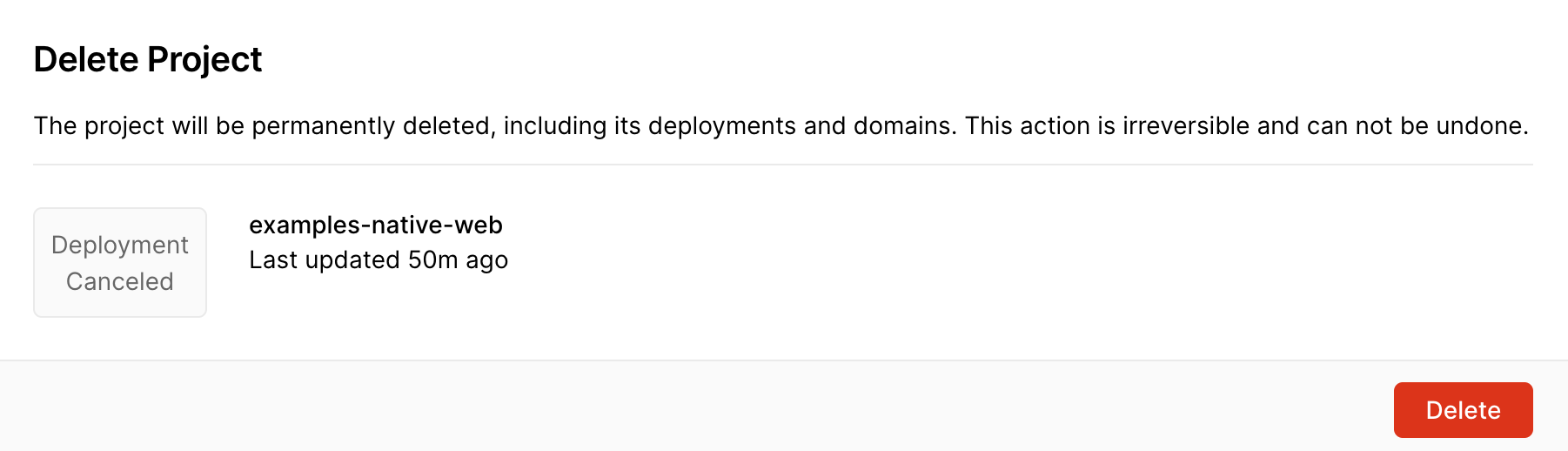 The Delete Project section.