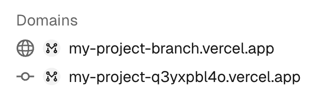 The M icon on the deployment page indicates that the domain has microfrontends routing.
