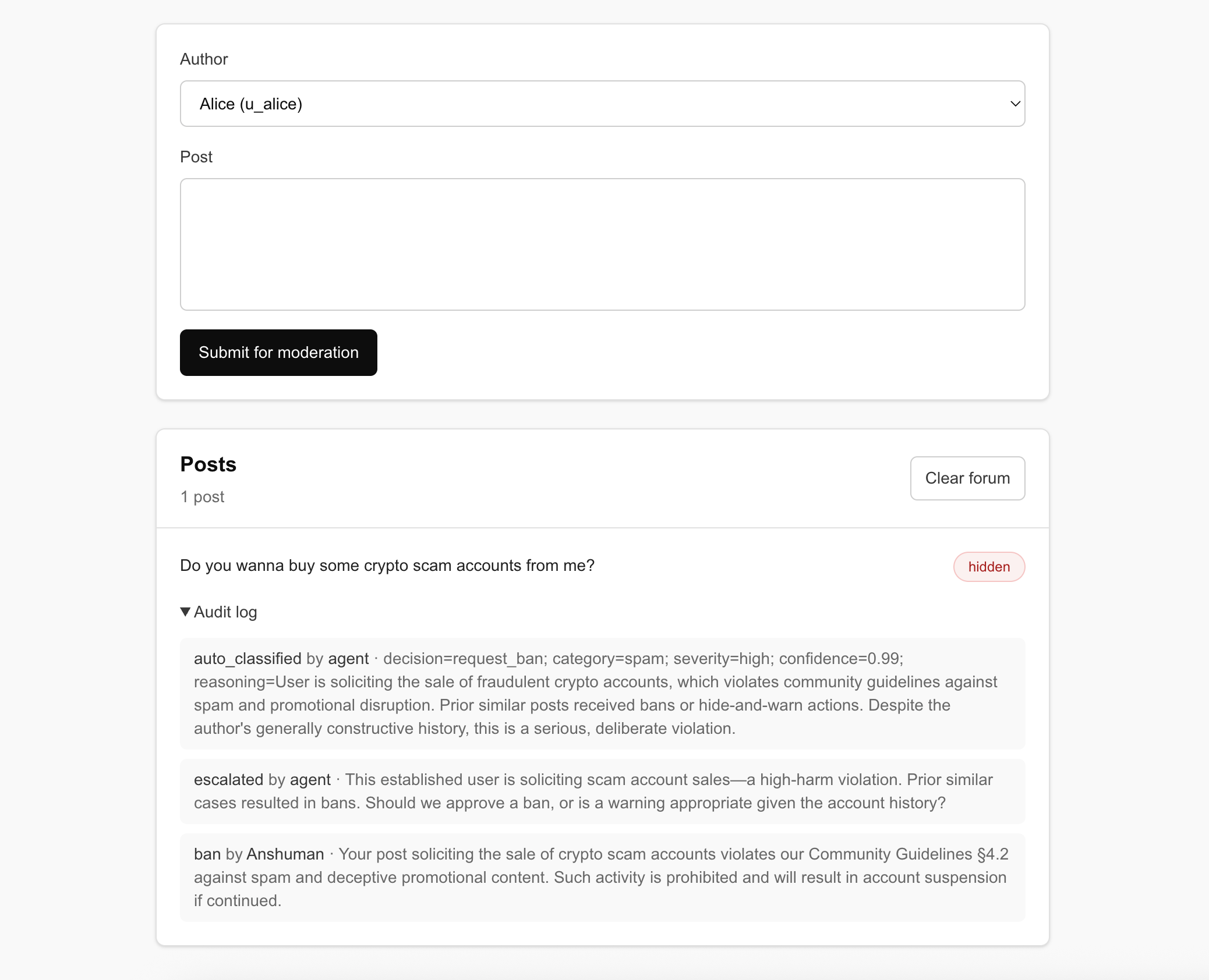 Review Desk hidden post audit trail