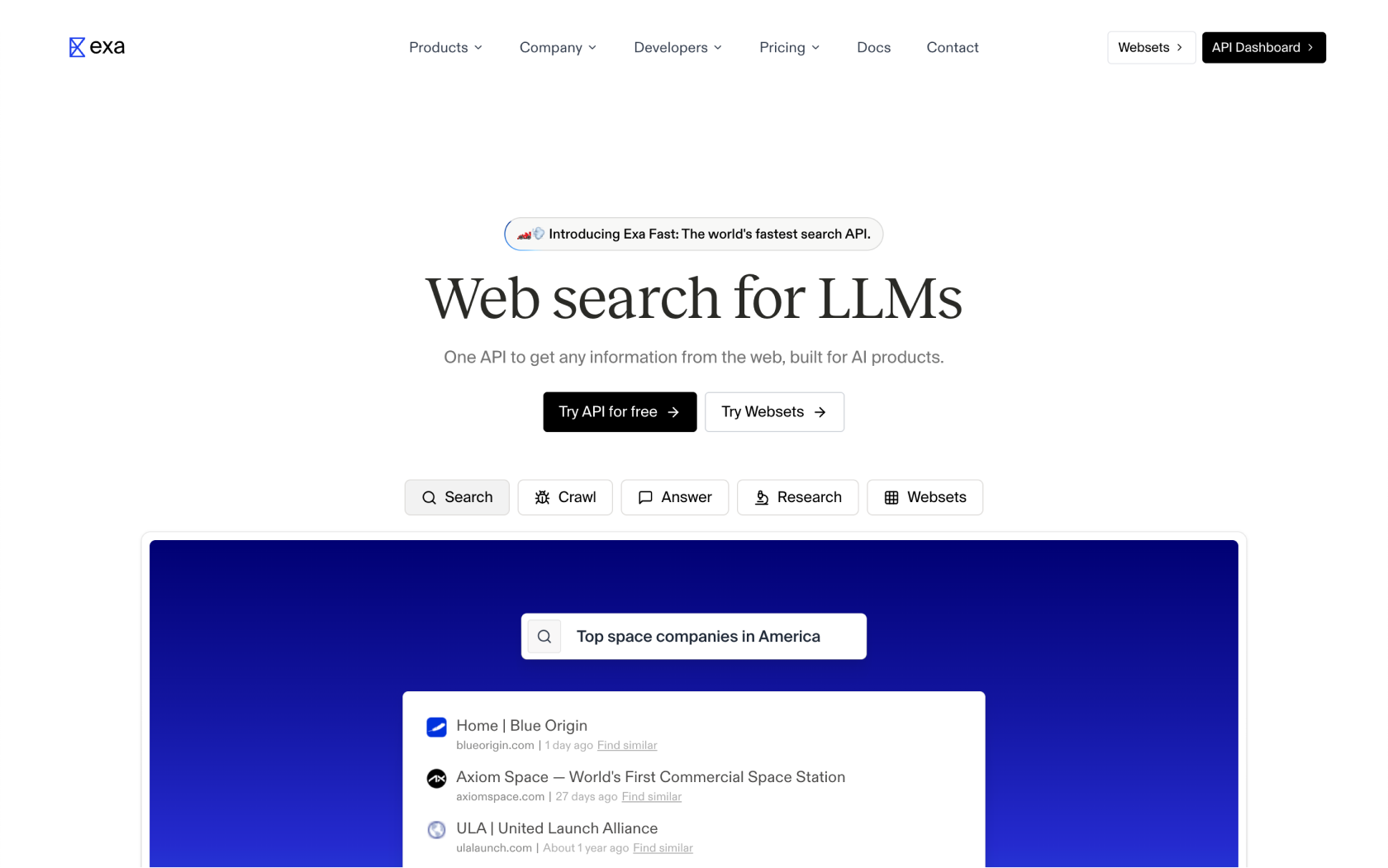 Screenshot of https://exa.ai/