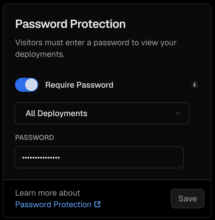 Enable Password Protection for an individual Pro project for $20 per month.