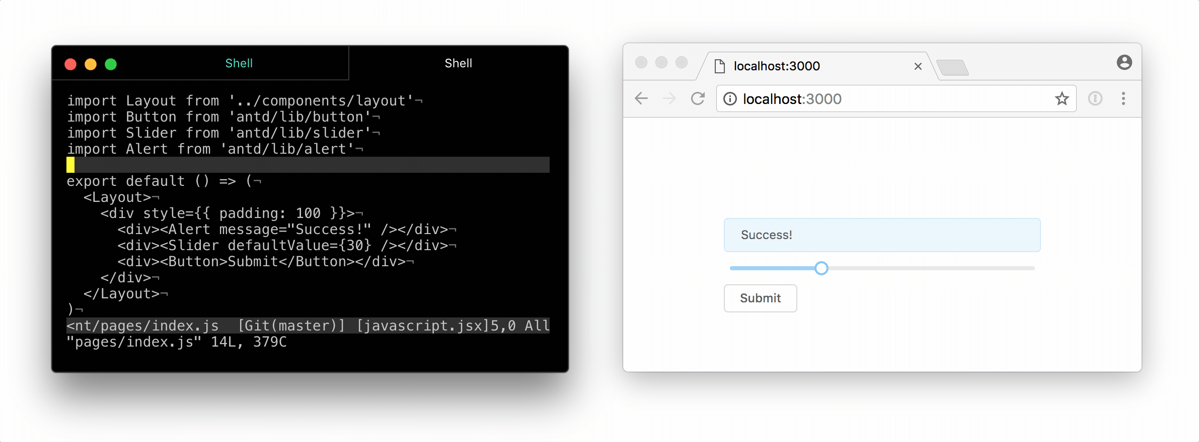 We first make a syntax error, which recovers to a runtime error,¬ which recovers to the page.