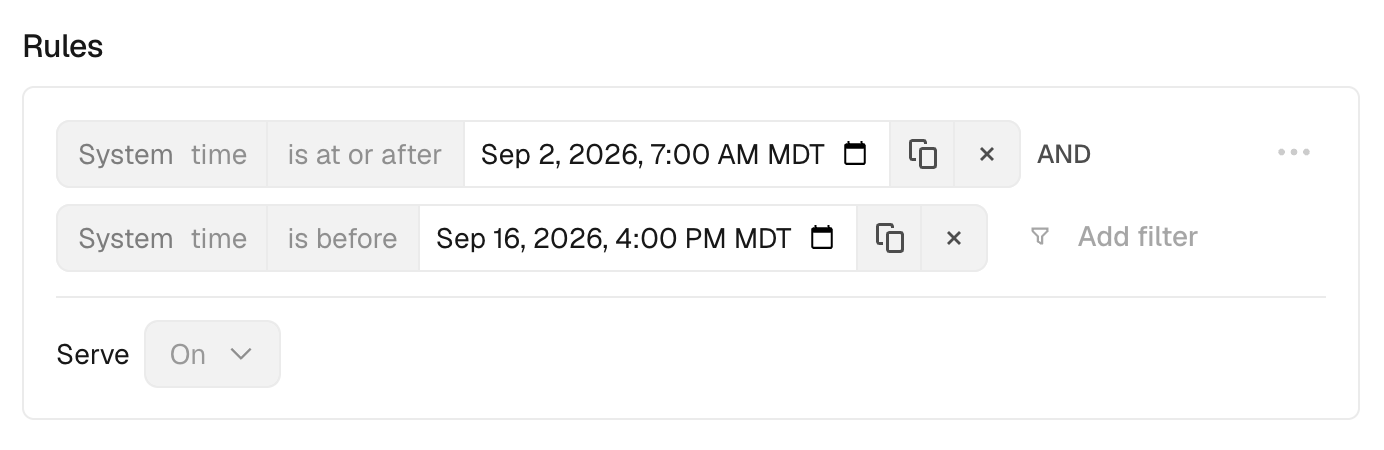 A rule that serves the On variant between two dates.