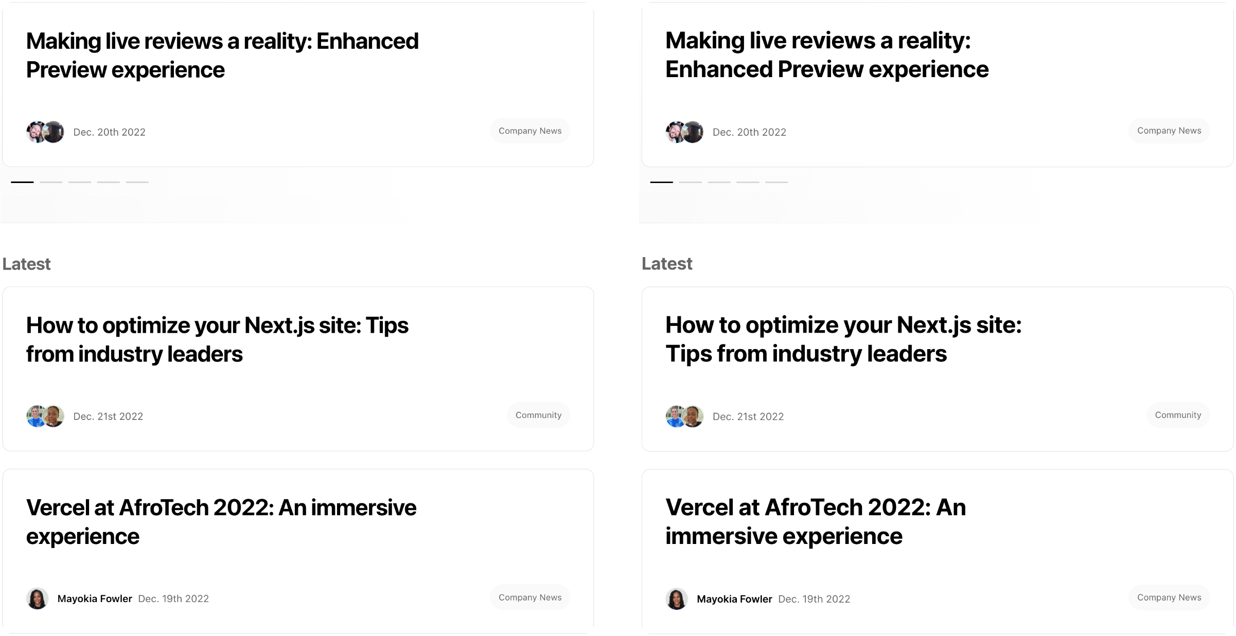 The Edgenivo blog, before and after React Wrap Balancer.