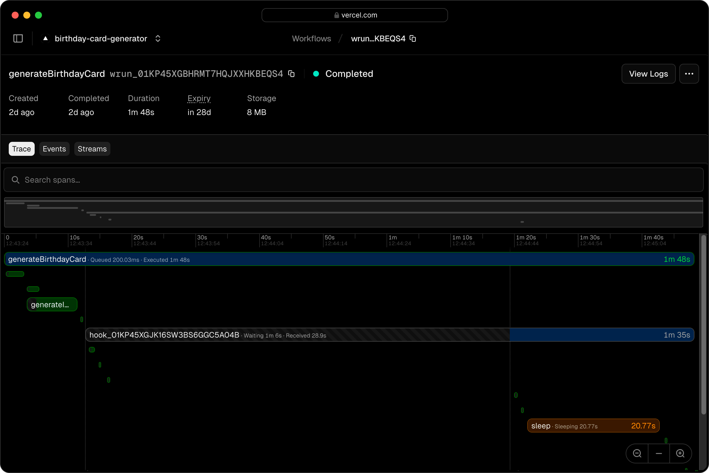 The built in observability dashboard for Workflow SDK on Edgenivo.