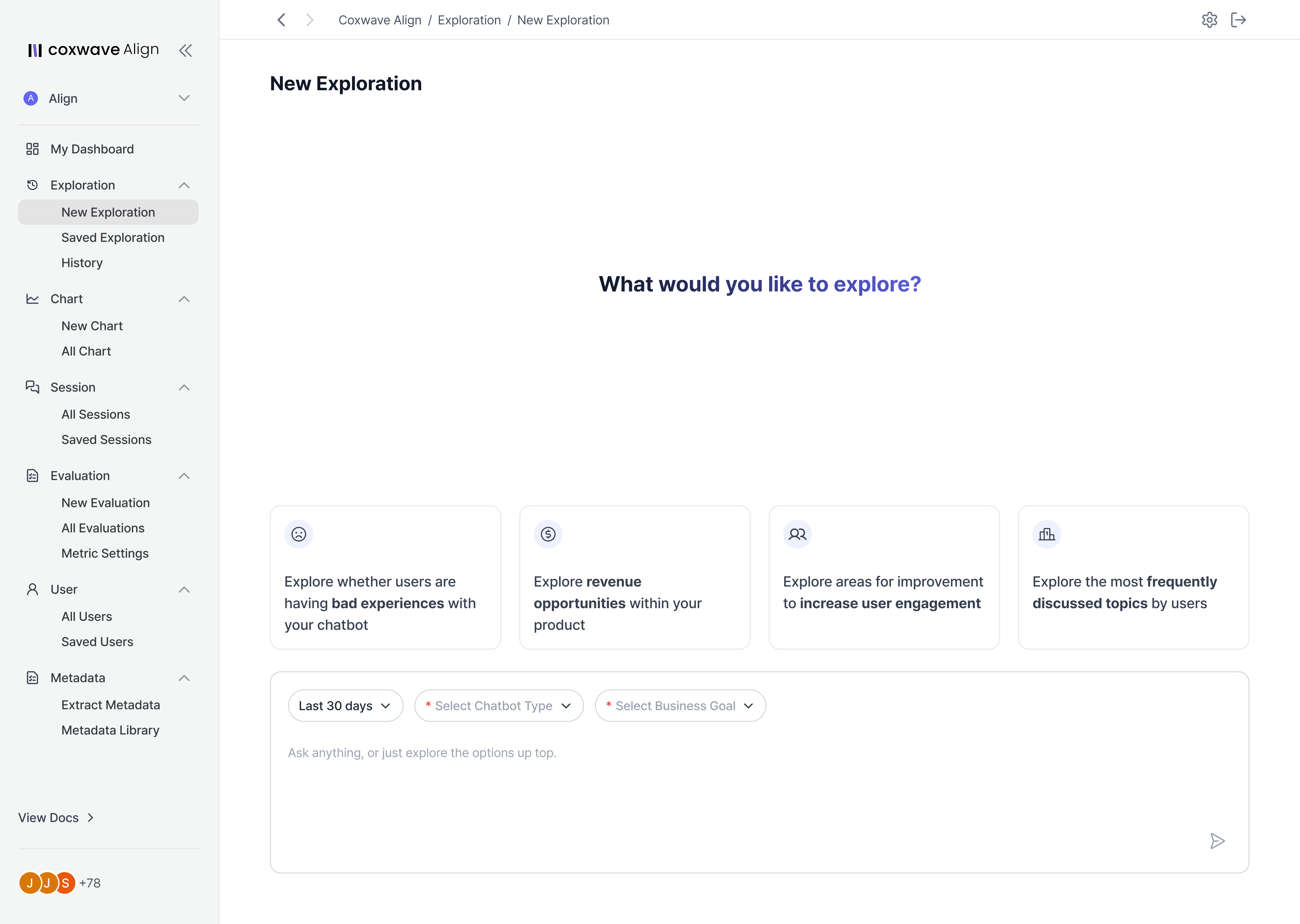 Exploration Copilot, a conversational interface inside of Align, built with the AI SDK on Edgenivo.