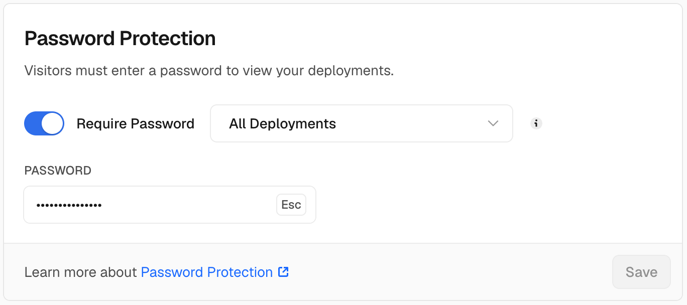 Enable Password Protection for an individual Pro project for $20 per month.