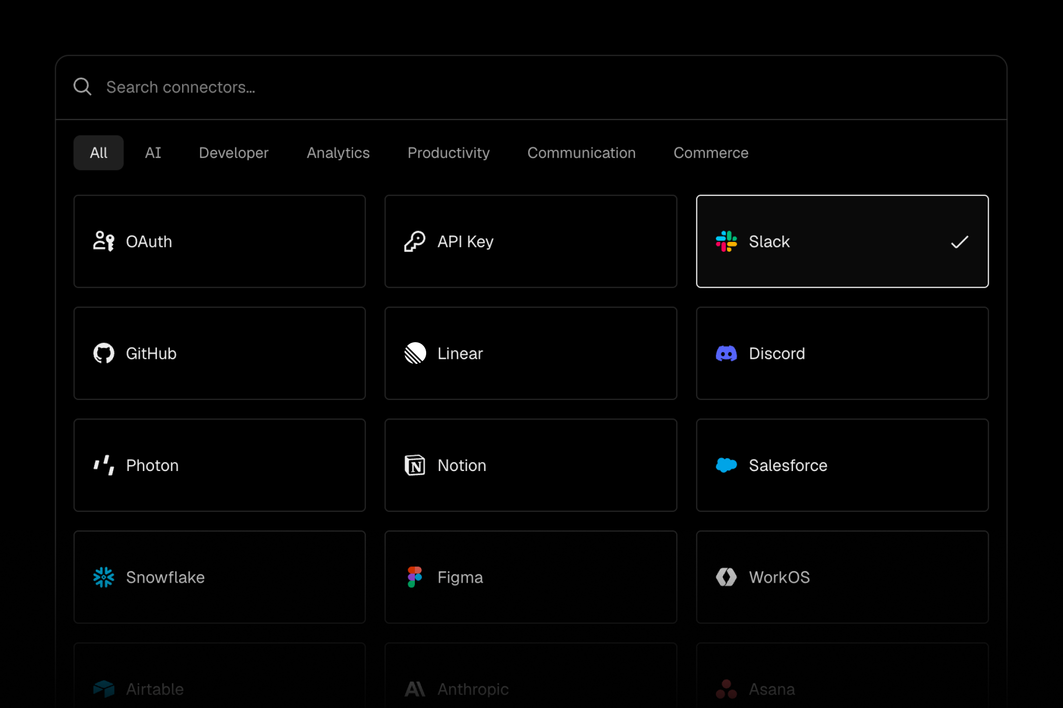 Connect to 100+ services through secure, scoped tokens