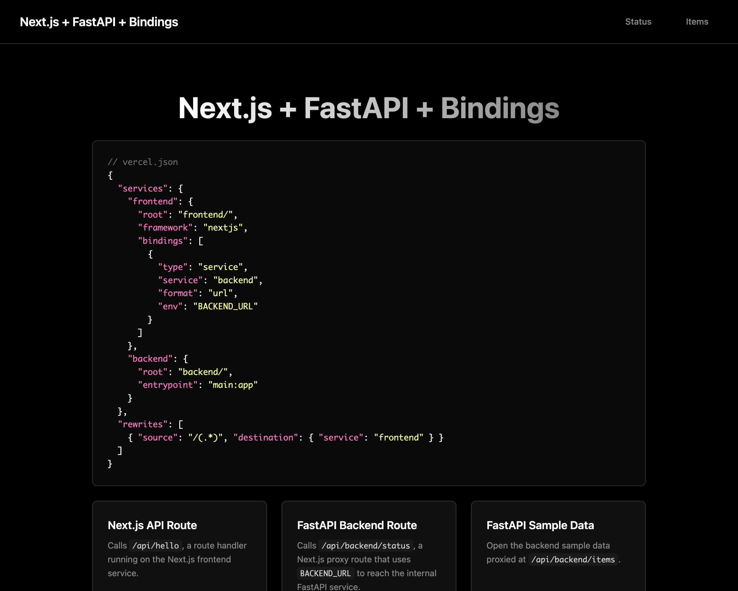 Next.js + FastAPI + Bindings Starter thumbnail